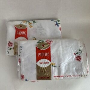 Vtg Pacific 4 Pillowcases White Floral Truth Muslin 100% Cotton 42x36 2 Sets New